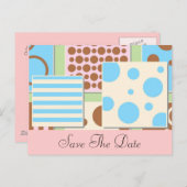 水玉模様とストライプベビーシャワー招待状 案内ポストカード (正面/裏面)