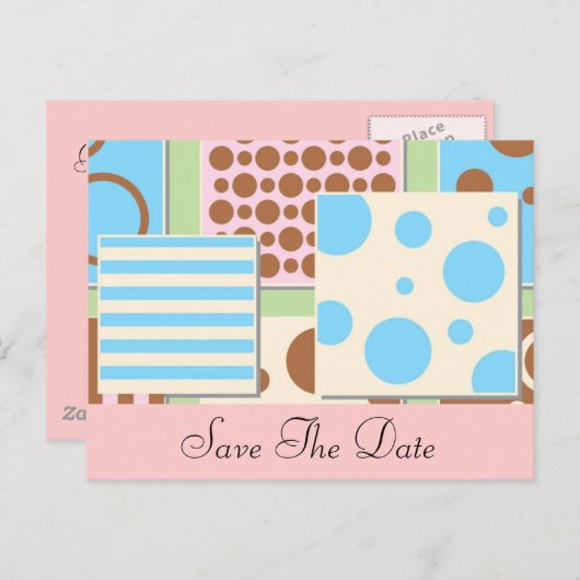 水玉模様とストライプベビーシャワー招待状 案内ポストカード (正面/裏面)