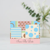 水玉模様とストライプベビーシャワー招待状 案内ポストカード (スタンド正面)