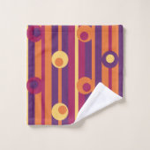 水玉模様とストライプ明るい赤紫色、紫、オレンジ バスタオルセット (ウォッシュタオル)