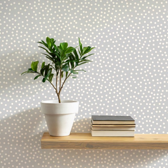 水玉模様とスポットクリームオングレー 壁紙 (Pretty polka dots and spots pattern peel and stick wallpaper in cream and gray)