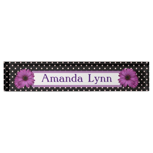 水玉模様とデイジー デスクネームプレート (正面)