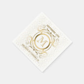 水玉模様とフローラフレーム(白と金ゴールド) スタンダードカクテルナプキン (角)