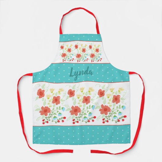 水玉模様とフローラ エプロン (正面)