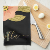 水玉模様とフローラ キッチンタオル (四つ折り)