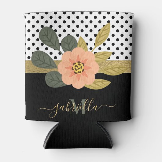 水玉模様とフローラ 缶クーラー (正面)