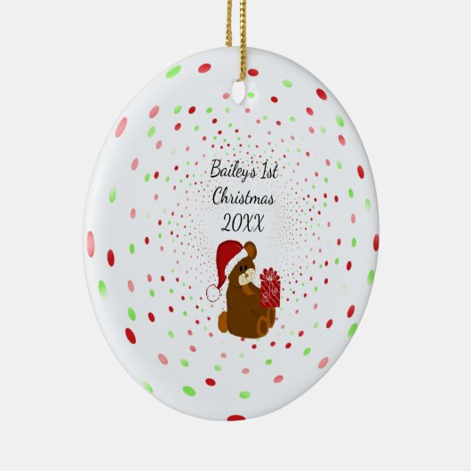 水玉模様とベア初めてのクリスマス セラミックオーナメント (右)