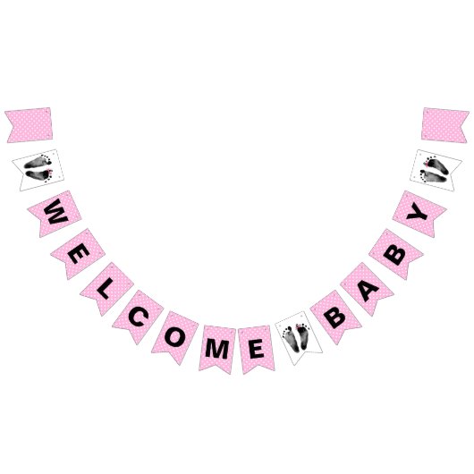 水玉模様とベビーの足跡 バンティングフラッグ (全)