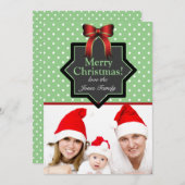水玉模様とボウフェスティバルカスタム写真クリスマス シーズンカード (正面/裏面)