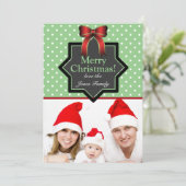 水玉模様とボウフェスティバルカスタム写真クリスマス シーズンカード (スタンド正面)