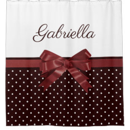 水玉模様とボウ シャワーカーテン