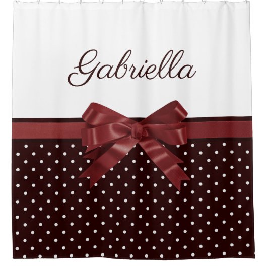 水玉模様とボウ シャワーカーテン (正面)