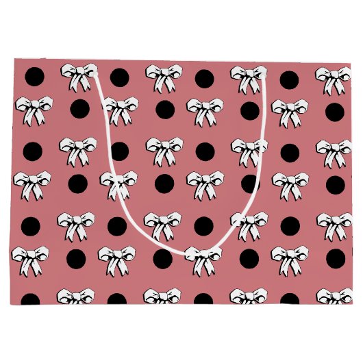 水玉模様とボーズピンクホワイトブラックレトロスタイル ラージペーパーバッグ (裏面)