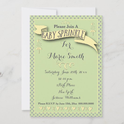 水玉模様とリボンベビースプリンク 招待状 (正面)