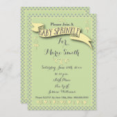 水玉模様とリボンベビースプリンク 招待状 (正面/裏面)