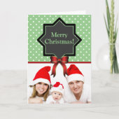 水玉模様とレッドボウカスタムの写真クリスマス シーズンカード (正面)