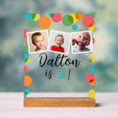 水玉模様と写真のパーソナライズされた誕生日 アクリルサイン (ニュートラル)