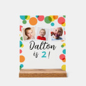水玉模様と写真のパーソナライズされた誕生日 アクリルサイン (正面)