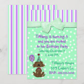 水玉模様と子犬の誕生日招待状 招待状 (正面/裏面)