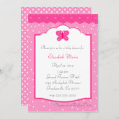 水玉模様と蝶のベビーシャワー 招待状 (正面/裏面)