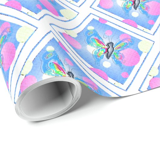 水玉模様と蝶 ラッピングペーパー (ロールコーナー)