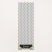 水玉模様とPeonies – ブラック/金ゴールド名プレート ヨガマット (正面)