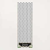 水玉模様とPeonies – ブラック/金ゴールド名プレート ヨガマット (裏面)