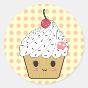 水玉模様のかわいいのカップケーキ ラウンドシール