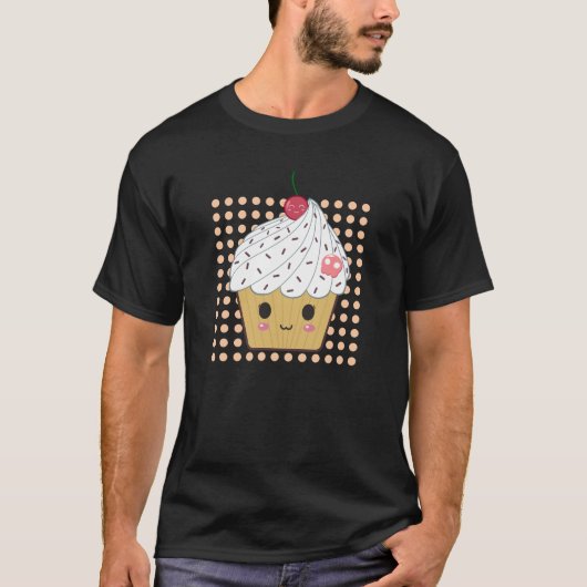 水玉模様のかわいいのカップケーキ Tシャツ (正面)