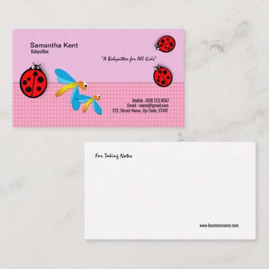 水玉模様のてんとう虫のトンボの歓喜の名刺 名刺 (正面/裏面)