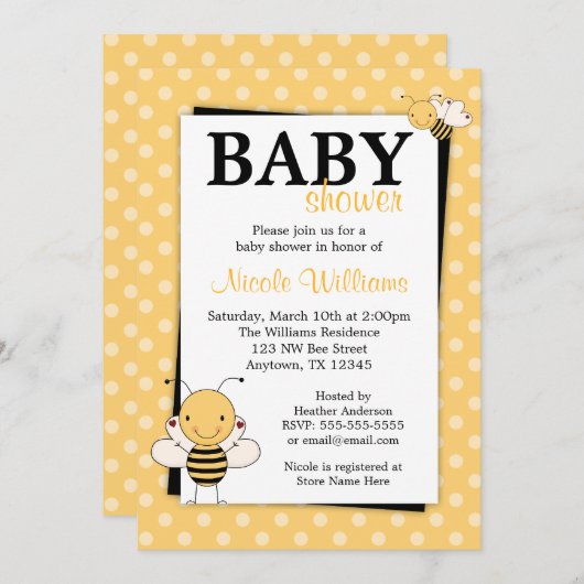 水玉模様ののまわりにのベビーシャワー招待状 招待状 (正面/裏面)