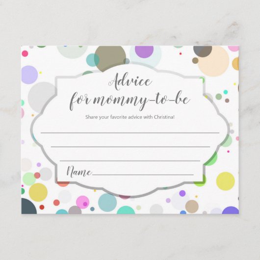 水玉模様のアドバイスママになる赤ちゃんシャワー エンクロージャーカード (正面)