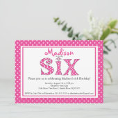 水玉模様のアルファベット 6歳の誕生日パーティー招待状 招待状 (スタンド正面)