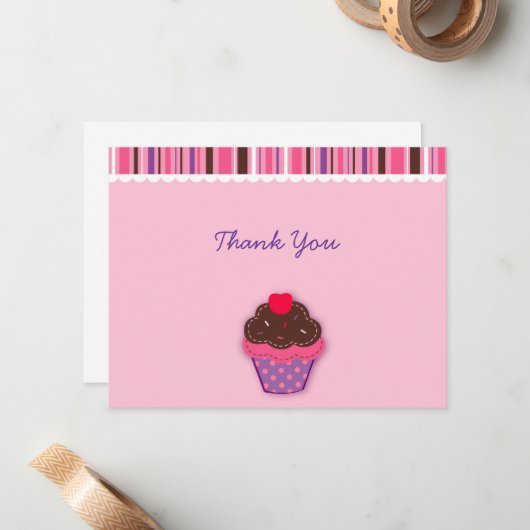 水玉模様のカップケーキはメッセージカード感謝していしています ノートカード (正面/裏面インサイチュ)