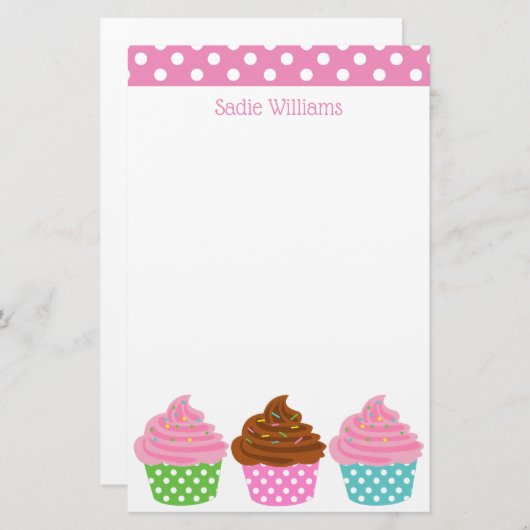 水玉模様のカップケーキ文パーソナライズされた房具 便箋 (正面/裏面)
