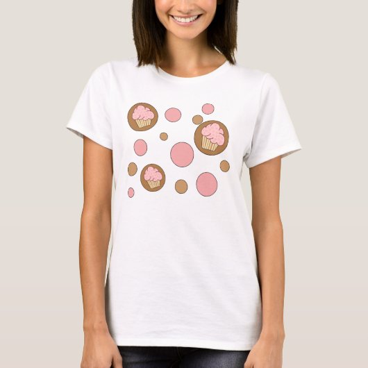水玉模様のカップケーキ Tシャツ (正面)