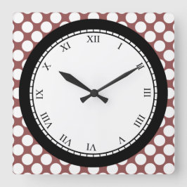 水玉模様のカラフルローマ数字の白（任意の色） スクエア壁時計