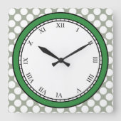 水玉模様のカラフルローマ数字の白（任意の色） スクエア壁時計 (正面)