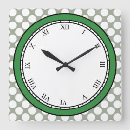 水玉模様のカラフルローマ数字の白（任意の色） スクエア壁時計