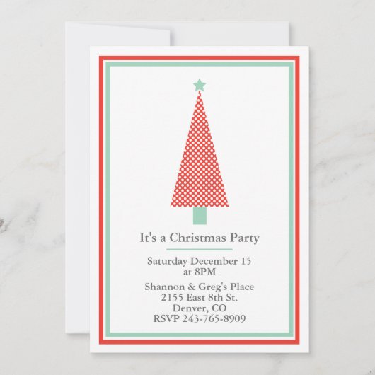水玉模様のクリスマスツリーの休日のパーティの招待状 招待状 (正面)