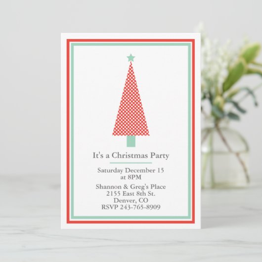水玉模様のクリスマスツリーの休日のパーティの招待状 招待状 (スタンド正面)