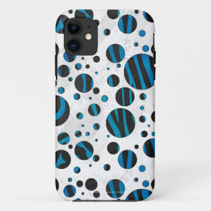 水玉模様のシマウマの黒くおよび青パターン iPhone 11 ケース