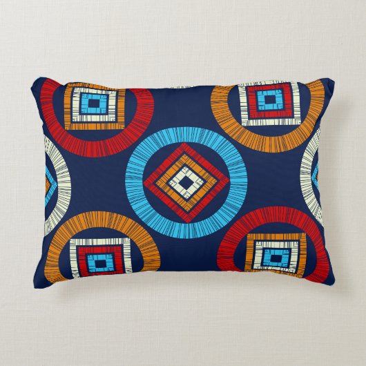 水玉模様のシームレスなパターン。民族像のモザイク アクセントクッション (正面)