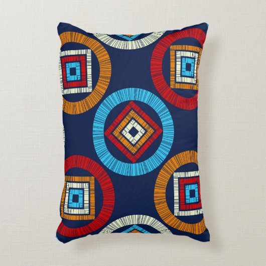 水玉模様のシームレスなパターン。民族像のモザイク アクセントクッション (正面(垂直))