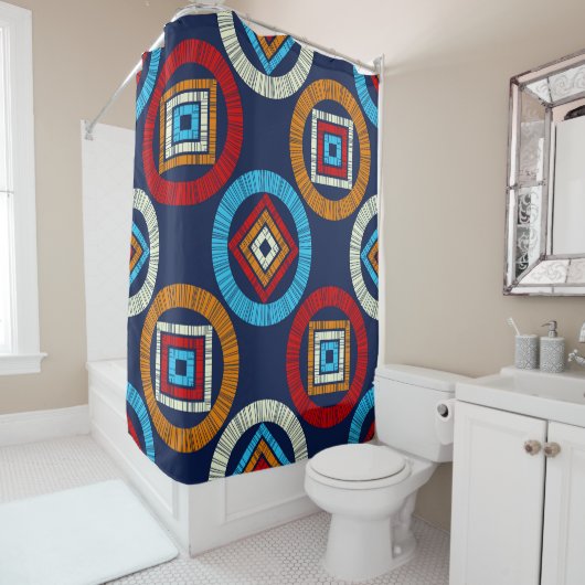 水玉模様のシームレスなパターン。民族像のモザイク シャワーカーテン (インサイチュ)