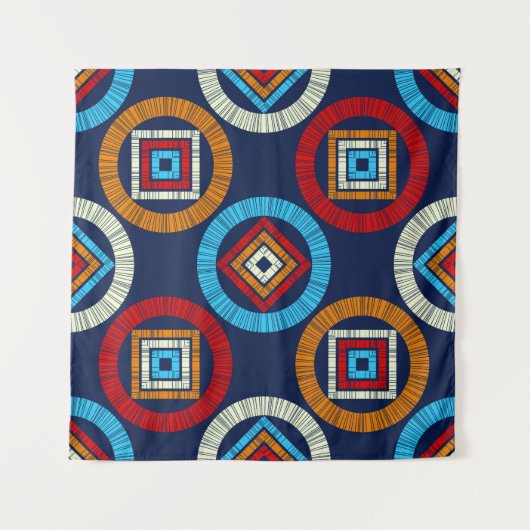 水玉模様のシームレスなパターン。民族像のモザイク タペストリー (正面(横))