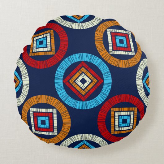 水玉模様のシームレスなパターン。民族像のモザイク ラウンドクッション (正面)