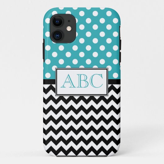 水玉模様のターコイズ及びシェブロンのiPhone 5の場合 Case-Mate iPhoneケース (裏面)
