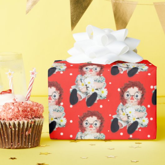 水玉模様のデイジー付きラグドール ラッピングペーパー (誕生日パーティー)