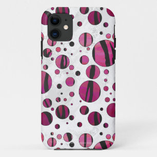 水玉模様のトラのショッキングピンクおよび黒いプリント iPhone 11 ケース
